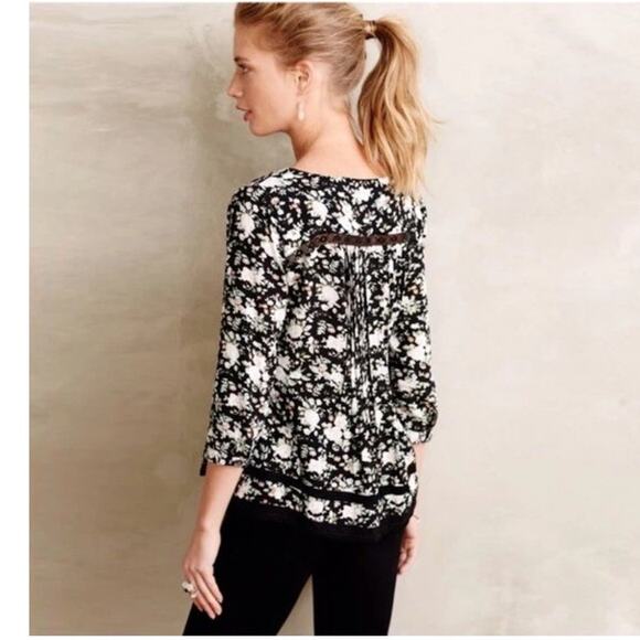 Anthropologie Maeve Celyn Floral Lace Peasant Top Blouse Flowy Size Womens 10 - Picture 3 of 11